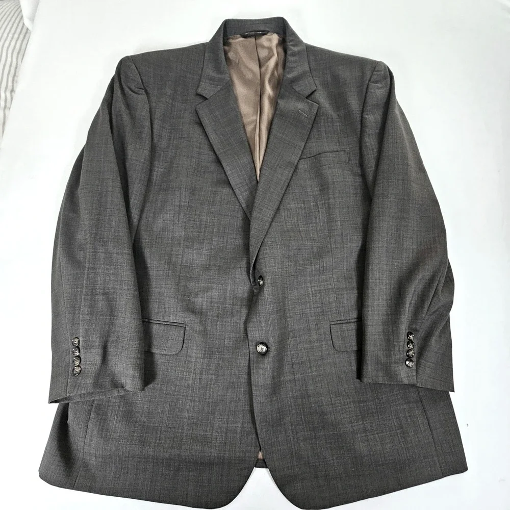 Jos. A. Bank Mens 52L Two Piece Suit Charcoal Gray 100% Wool Pleated Pants
